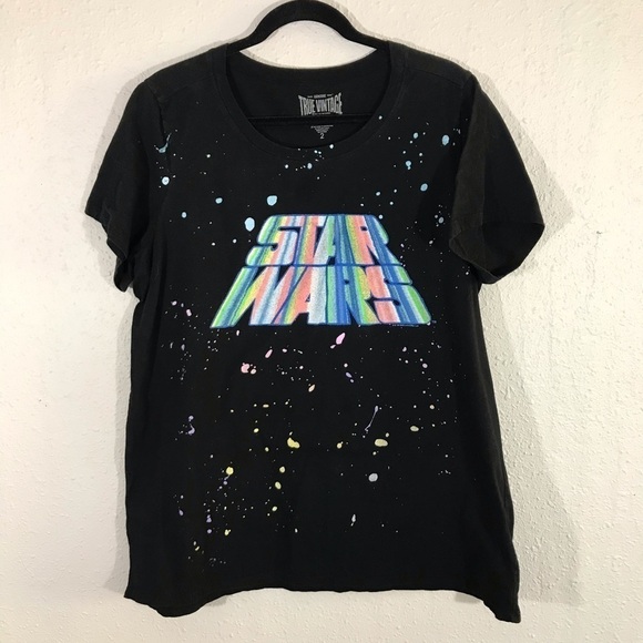 True Vintage Splatter “Star Wars” Black SCREEN PRINT  T-Shirt size XL - Picture 2 of 5